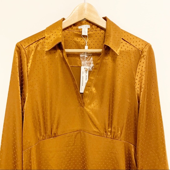 NWT New Spense Polka Dot V Neck Gold Midi Dress 12 - Picture 2 of 7